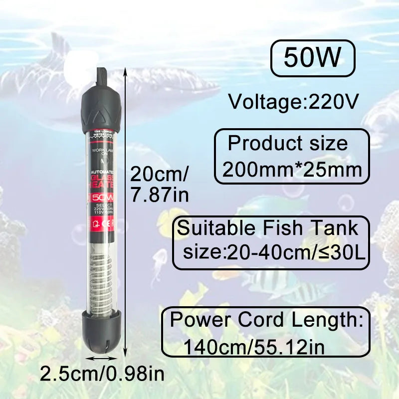 Submersible Aquarium Heater with Adjustable Thermostat 25–300W