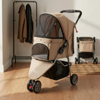 3-Wheel Single-Button Foldable Pet Carriage for Dogs & Cats — Lightweight Breathable Mesh Carrier