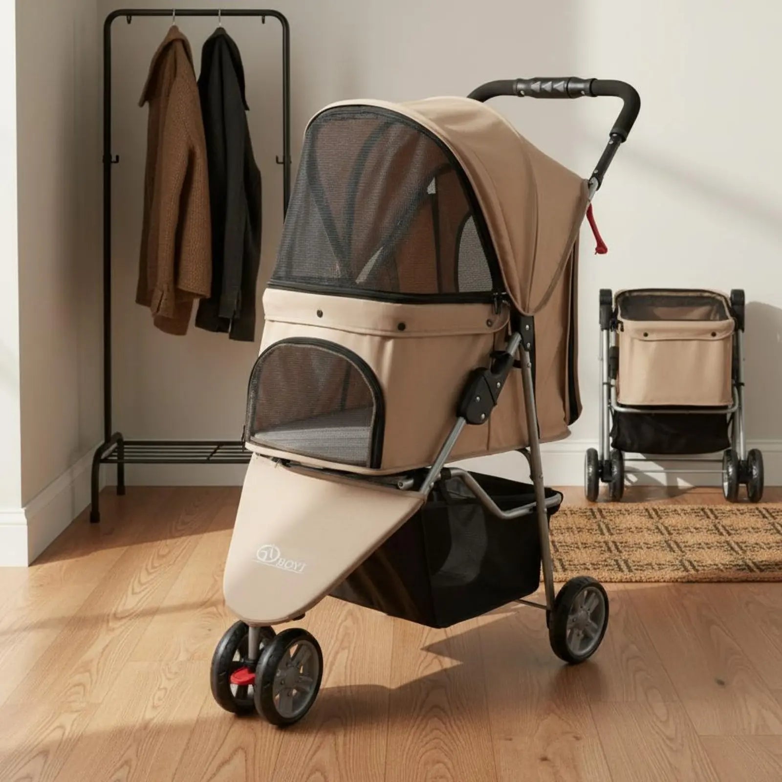 3-Wheel Single-Button Foldable Pet Carriage for Dogs & Cats — Lightweight Breathable Mesh Carrier