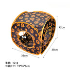 Halloween Pumpkin Cat Play Tunnel — Foldable Crinkle Pet Tunnel with Toy Attachment
