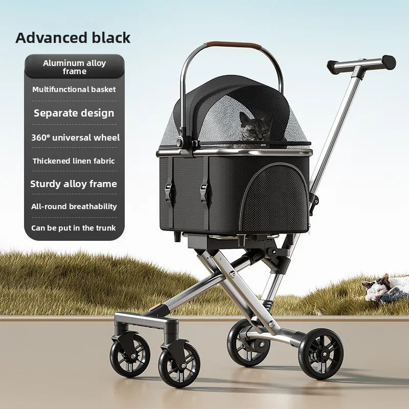Stylish Foldable Pet Dog Trolley with Detachable Carrier for Small Dogs & Cats
