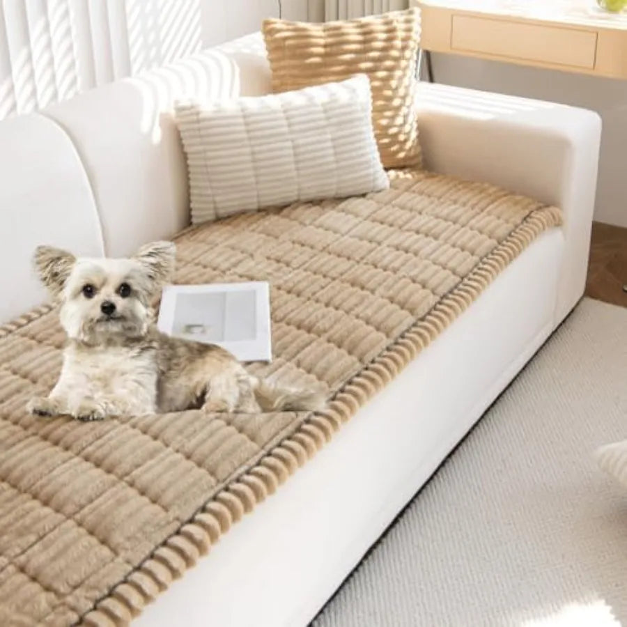 Faux Fur Dog Couch Cover with Non-Slip Backing