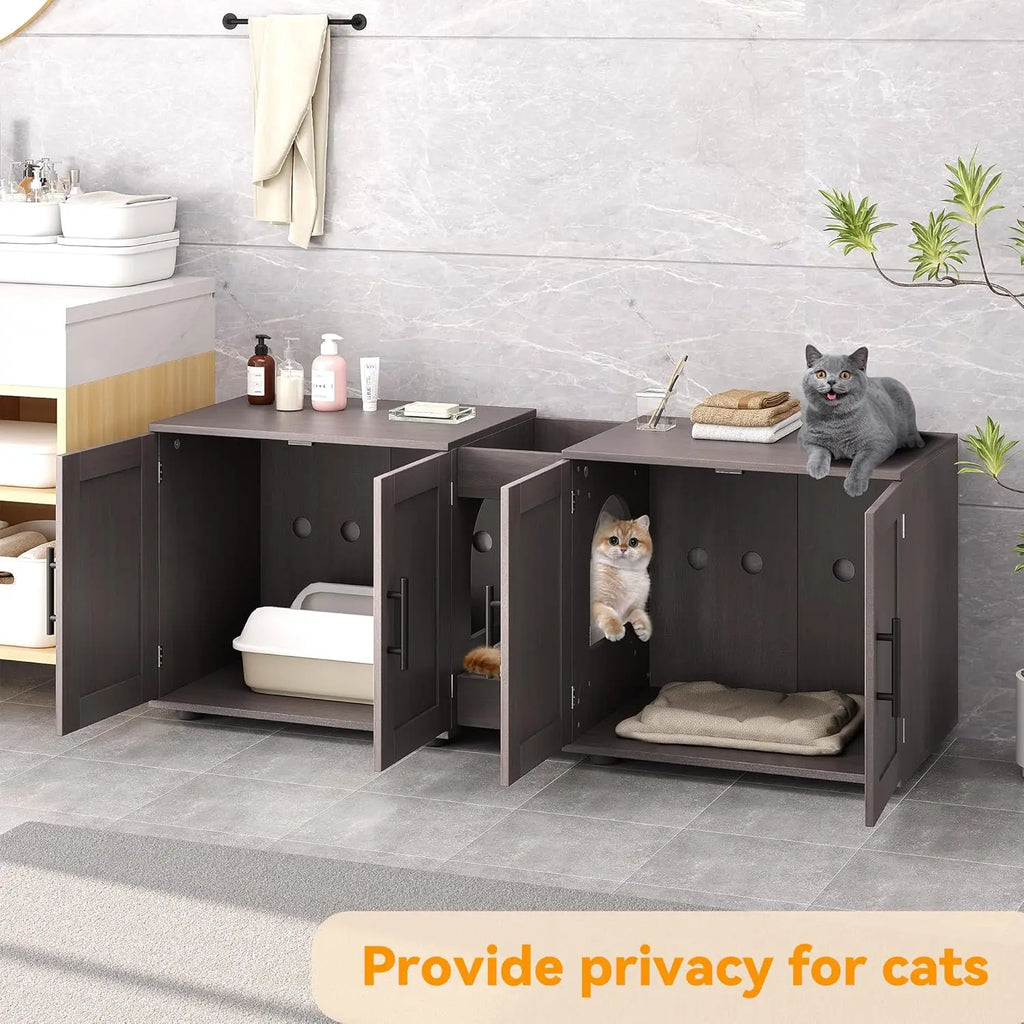 3-in-1 Wooden Cat Litter Box Cabinet with Scratching Pad