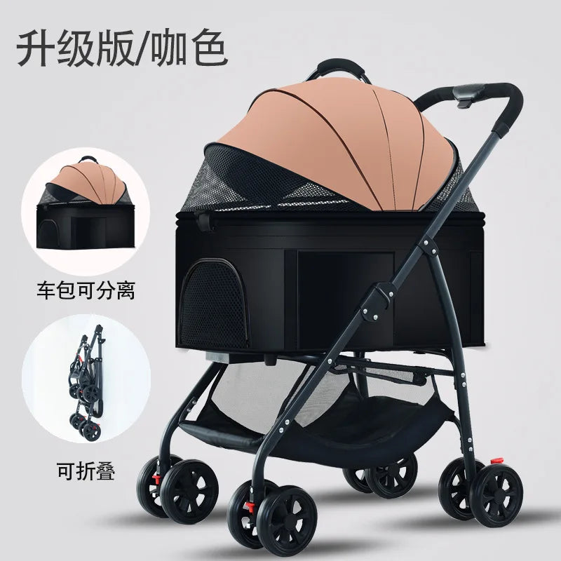 One-Click Foldable Pet Stroller with Mesh Breathable Window for Small & Medium Dogs & Cats — Portable Travel Cart