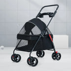 Foldable 4-Wheel Pet Pushchair Stroller with Mesh & Cup Holder for Dogs & Cats