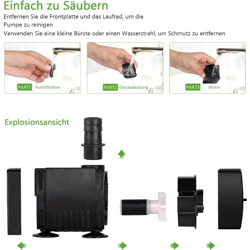 Submersible Aquarium Water Pump (3–25W, 220V & 110V, Multi-Size Fountain)