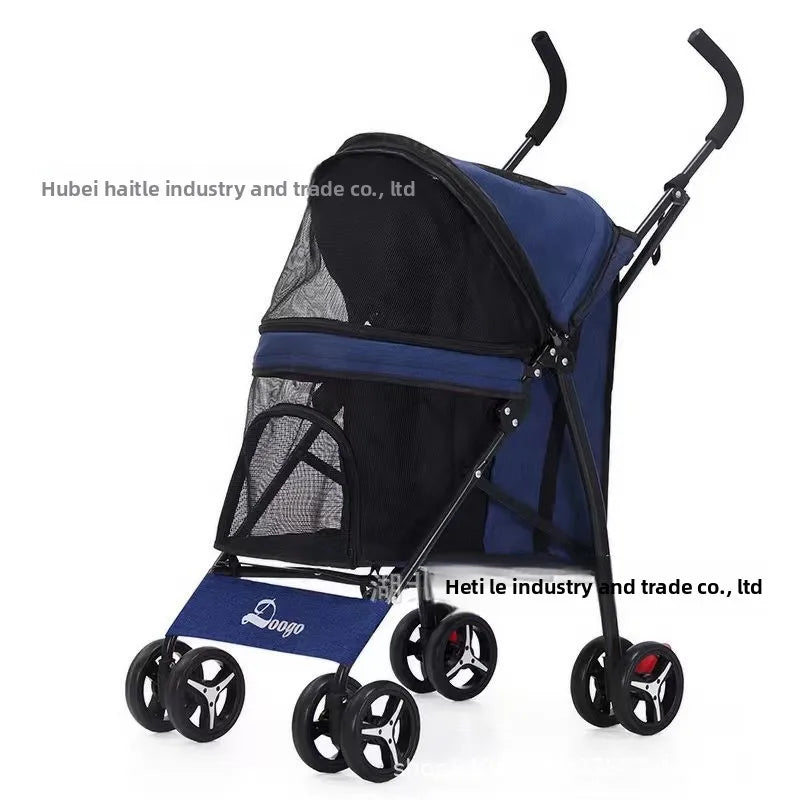 4-Wheel Foldable Pet Stroller for Teacup Poodles, Cats & Small Dogs — Lightweight Outdoor Travel Cart