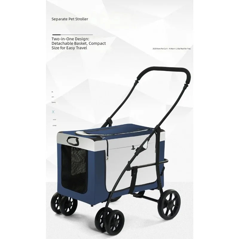Large-Space Portable Foldable Pet Stroller with Detachable Design for Multiple Pets — Dog & Cat Carriage