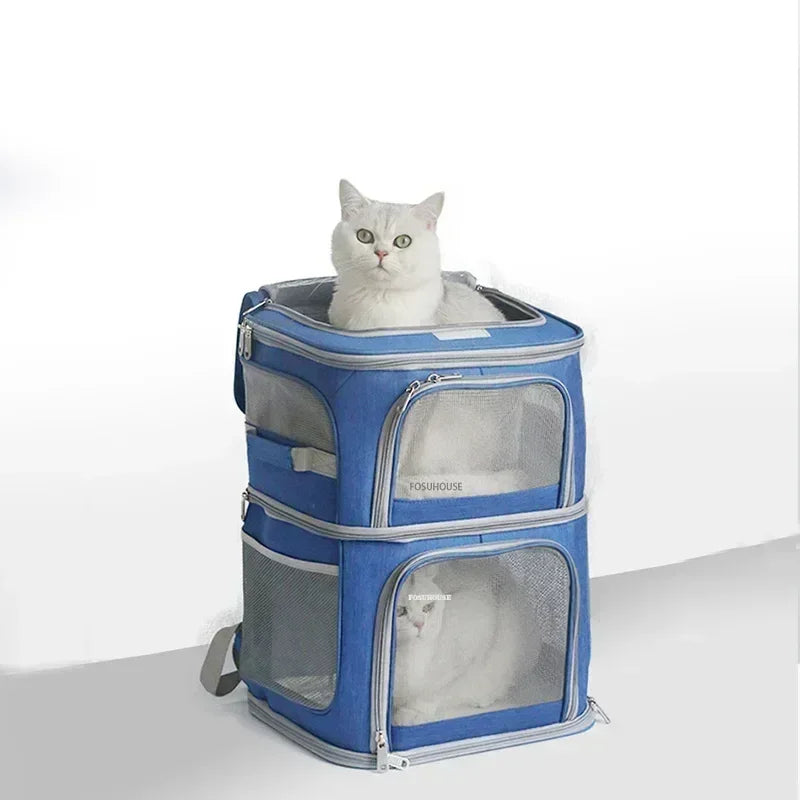 Double-Layer Large-Capacity Breathable Pet Trolley Case for 2 Dogs & Cats — Portable Outdoor Travel Carrier