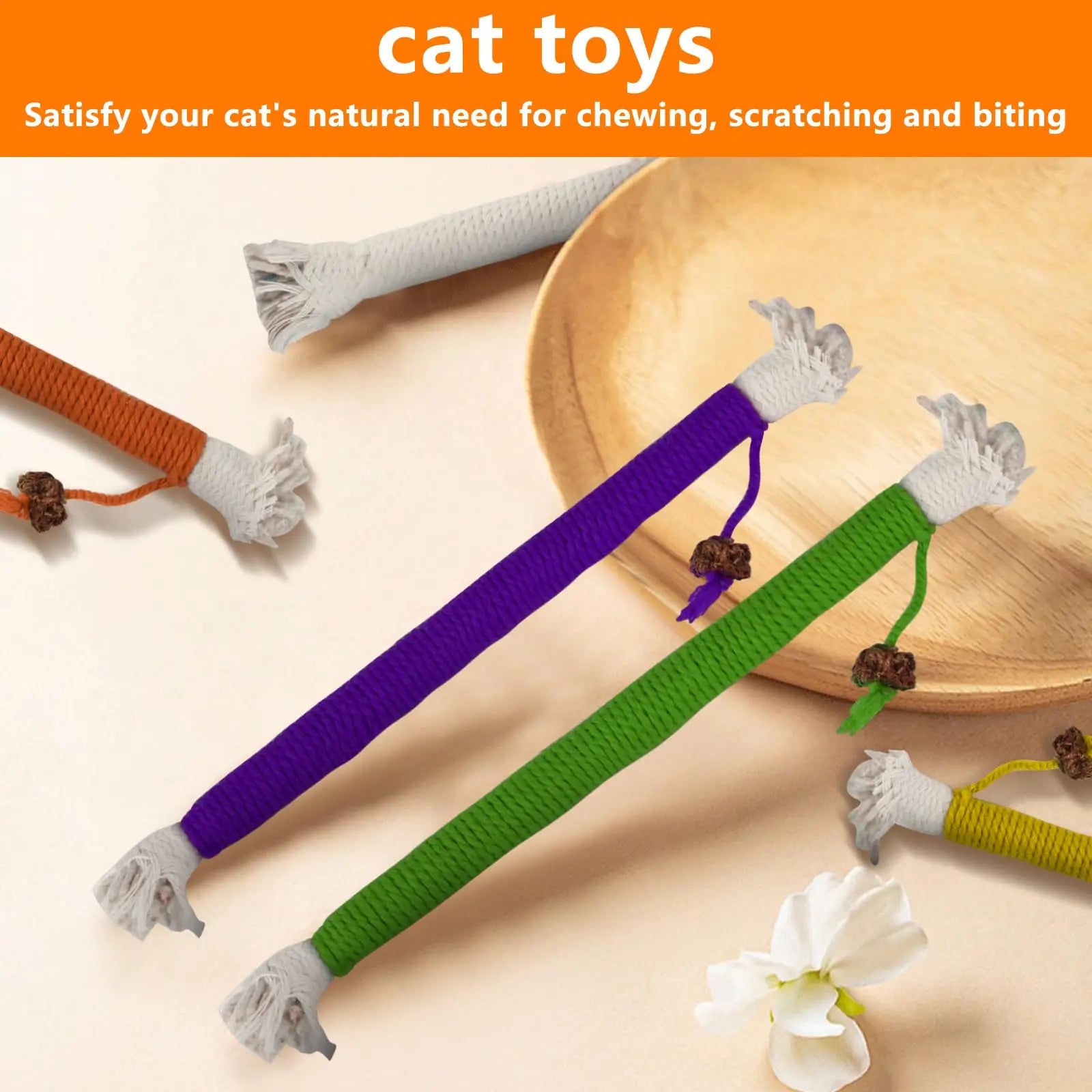 6-Pack 7.87" Catnip Chew Rope Cat Toy Set — Interactive Teeth Cleaning & Play Ropes