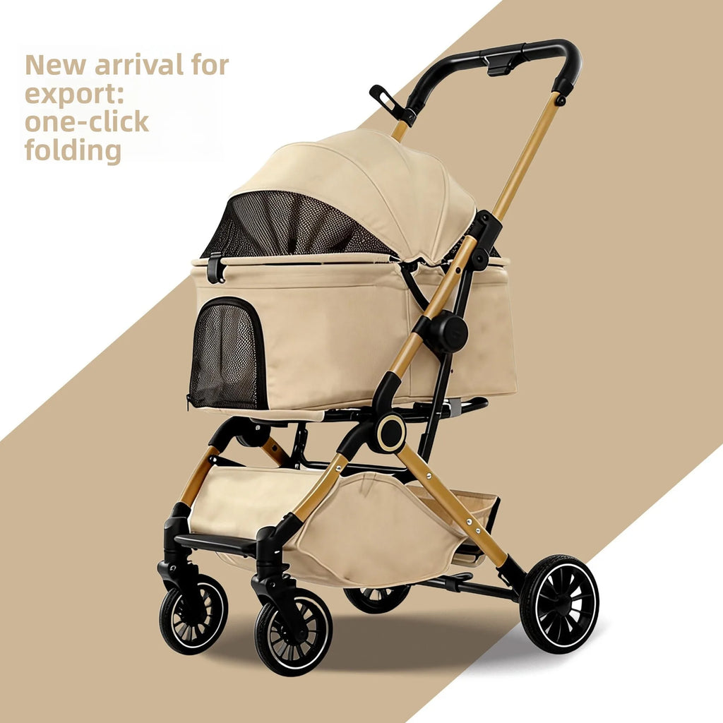 One-Button Foldable Pet Stroller for Dogs & Cats — Smooth-Roll Outdoor Travel Trolley