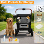 One-Click Folding 4-Wheel Jogger Wagon Stroller for Large Dogs with Storage Pockets