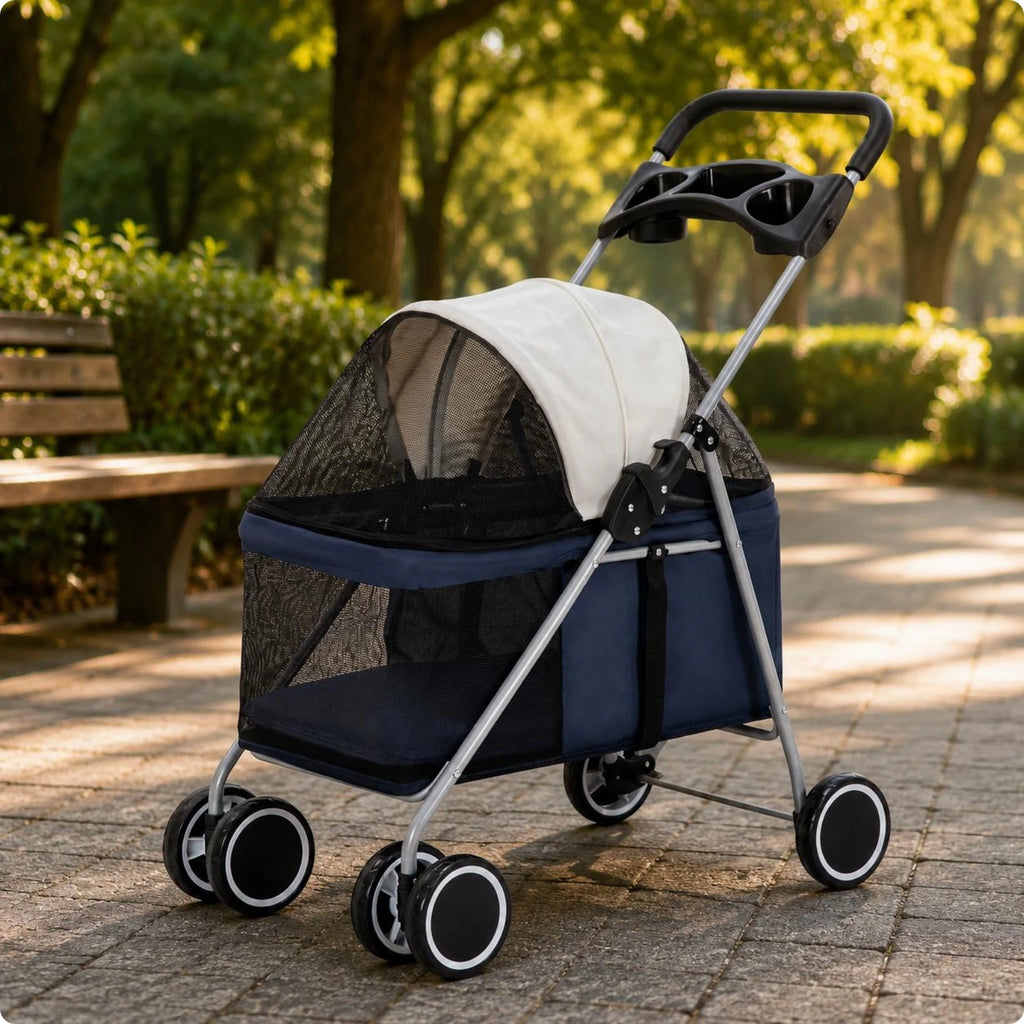 Foldable Twin-Wheel Pet Stroller Carrier for Outdoor Transport