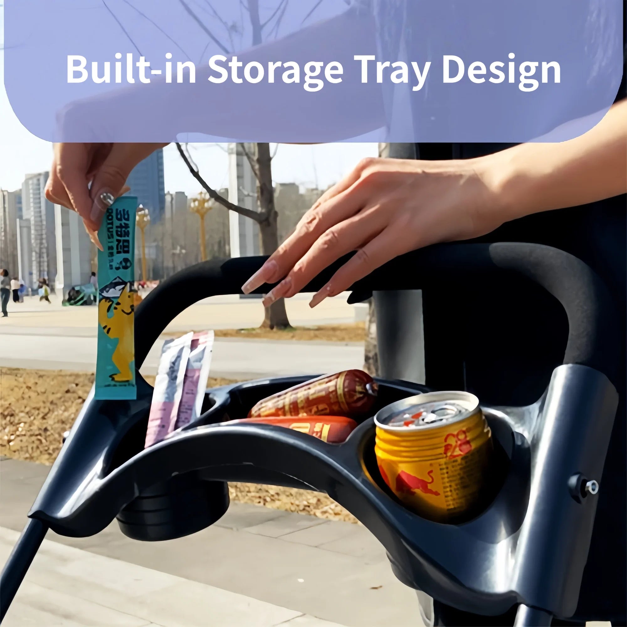 Foldable Small Dog Pet Stroller with Built-In Pet Dish — Convenient On-the-Go Feeding Cart