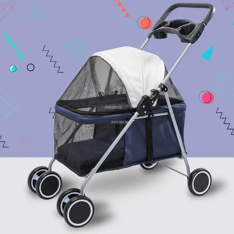 Separable Lightweight Foldable Pet Stroller Cart for Medium Dogs — Portable Outdoor Carrier