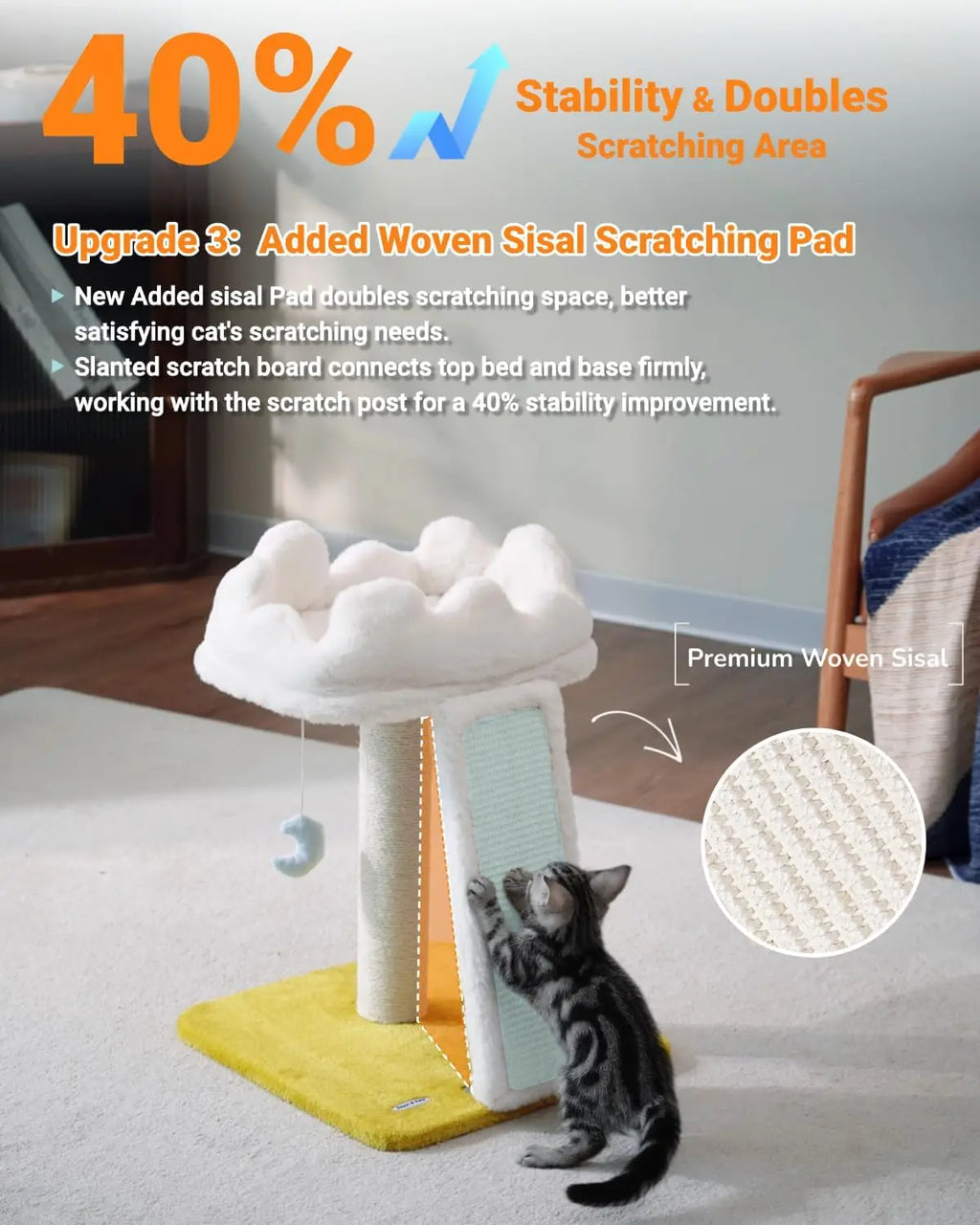 Cat Tree with Cloud Bed & Scratching Post + Catnip
