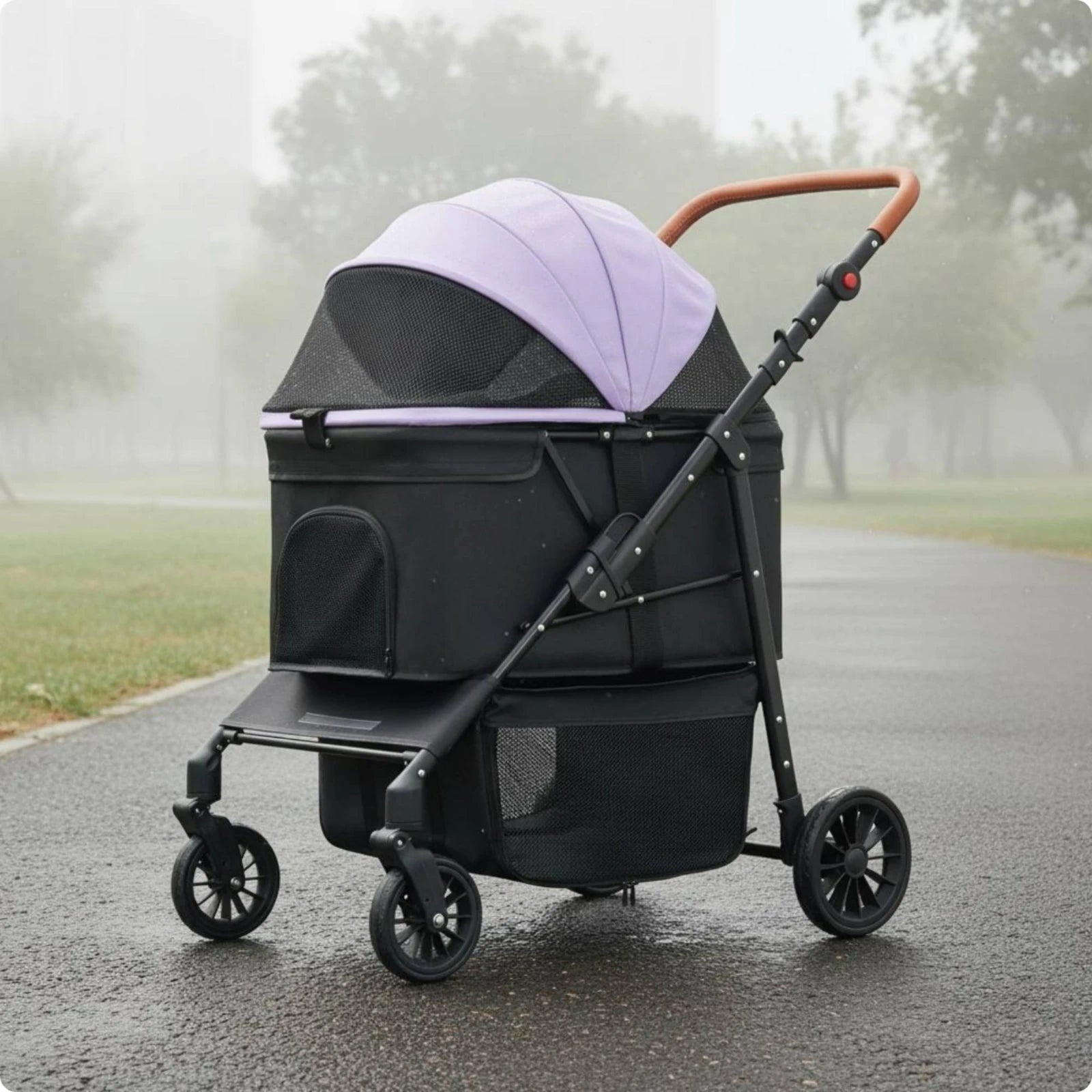 Easy-Clean Large Dog Wagon Stroller with Adjustable Handle & Mesh Windows