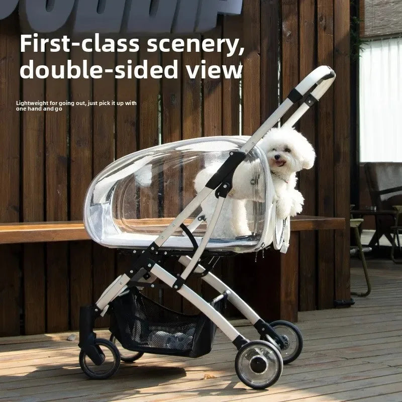 Lightweight Foldable Detachable Transparent Pet Stroller with Outdoor Walking Cart for Small & Medium Dogs