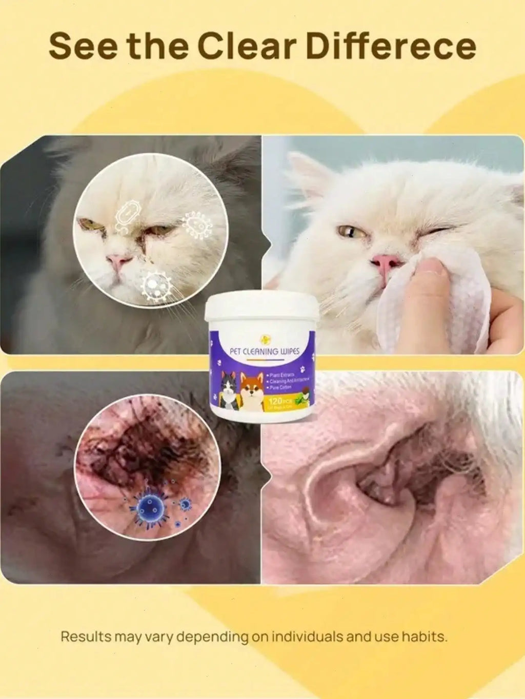 Gentle Multi-Purpose Pet Wipes — Eye, Face & Tooth Cleaning, 120-Count