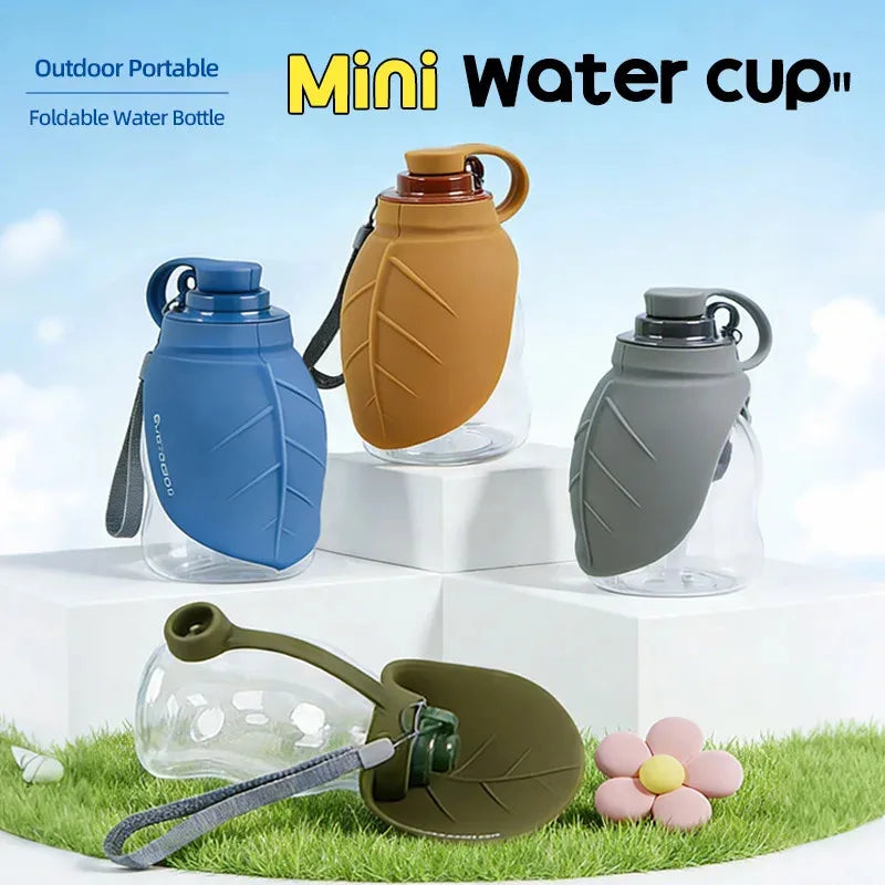 Foldable Dog Water Bottle (300ml, Silicone, Leaf Design, Outdoor)