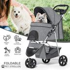 3-Wheel Lightweight Foldable Jogger Pet Stroller with Storage Basket for Small & Medium Dogs & Cats
