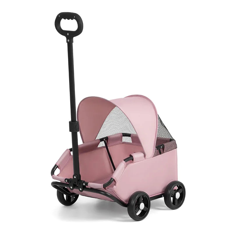 4-Wheel Pet Stroller with UV Protection Canopy, Mesh Window & Adjustable Push Handle