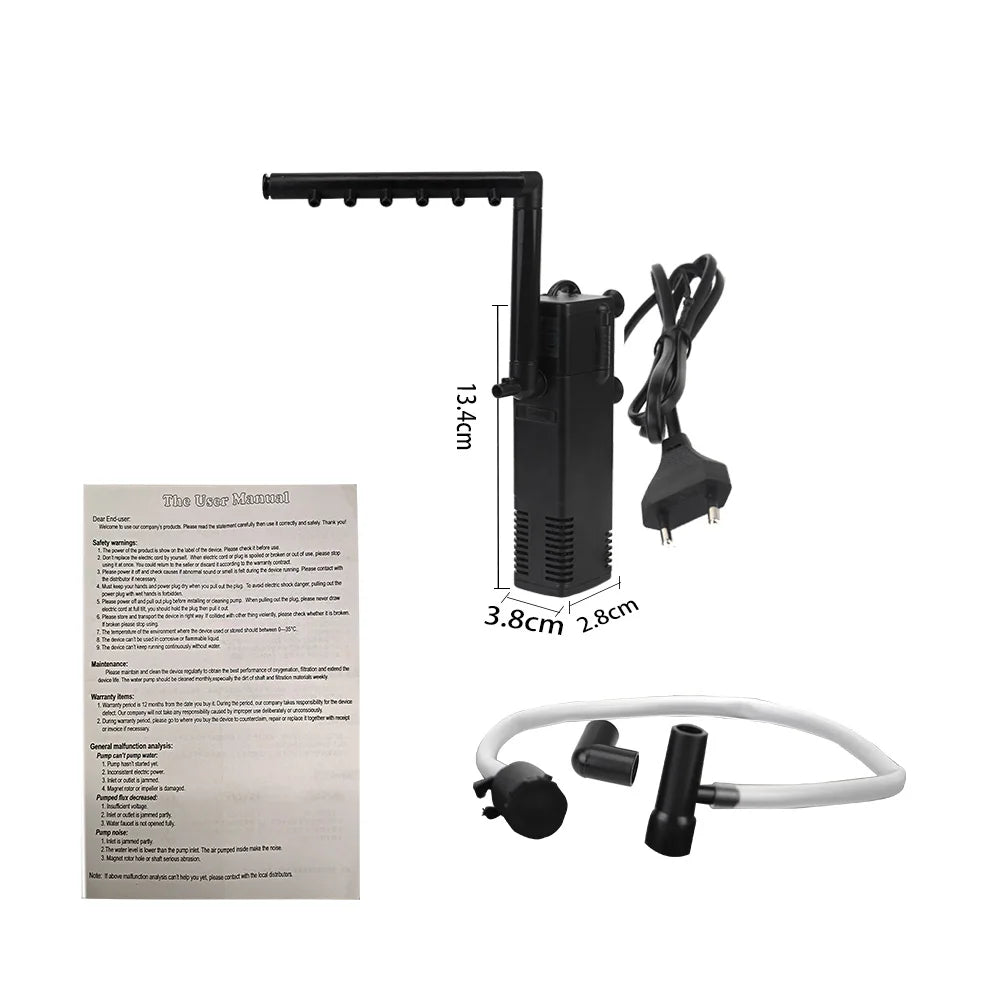 Low Water Level Turtle Tank Filter with Oxygen Pump 8W