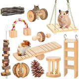 Natural Pine Chew Toys — Roller & Dumbbell Molar Toys for Small Pets