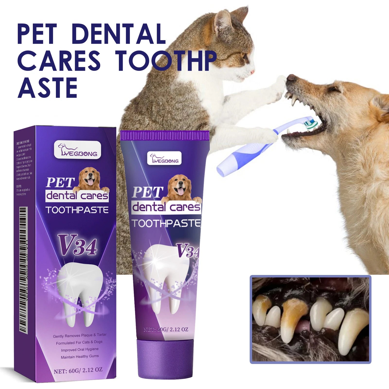 V34 Pet Toothpaste — Plaque, Tartar & Fresh Breath Formula, 60g