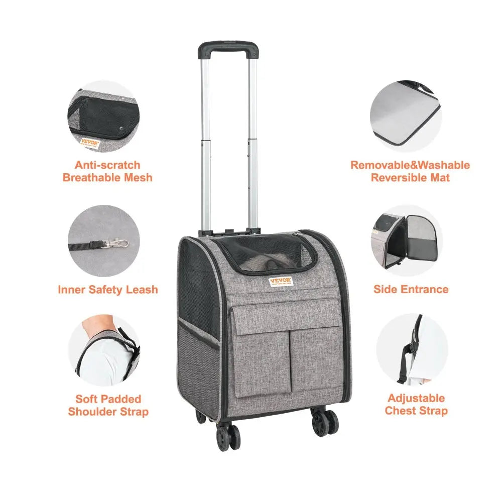 Soft-Sided Rolling Pet Carrier Backpack with Removable Wheels for Dogs & Cats up to 18 lbs