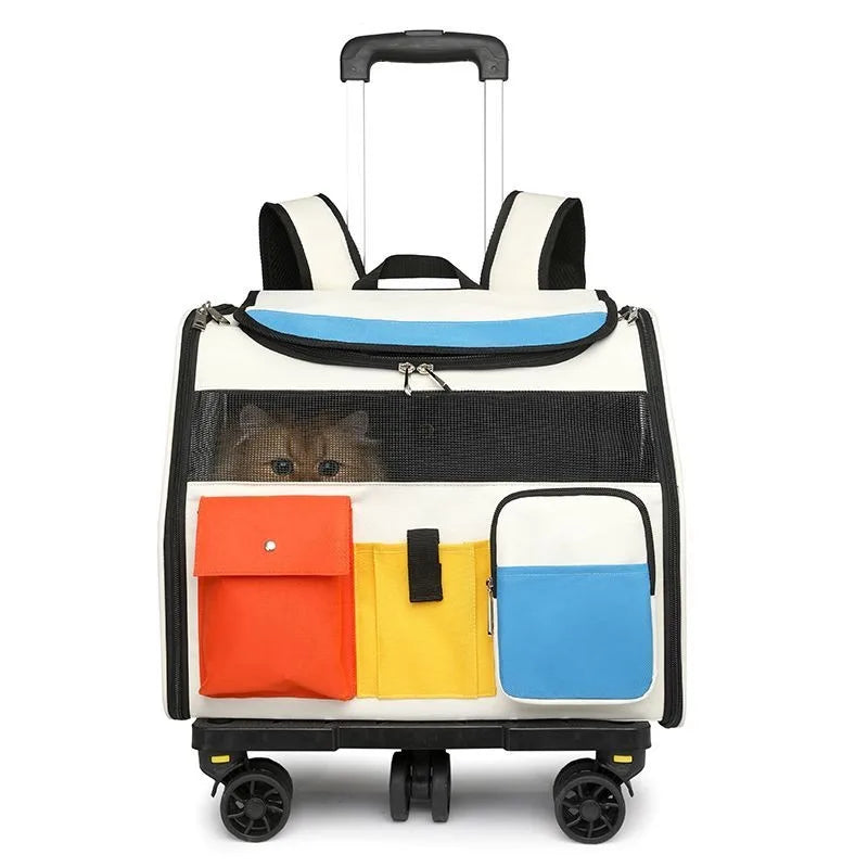 Foldable 2-in-1 Rolling Pet Carrier Backpack with Wheels