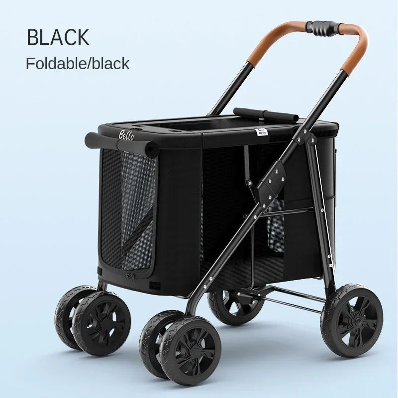 Multifunctional Large-Space Pet Stroller Trolley Case with Wheels for Multiple Pets — Up to 66 lbs