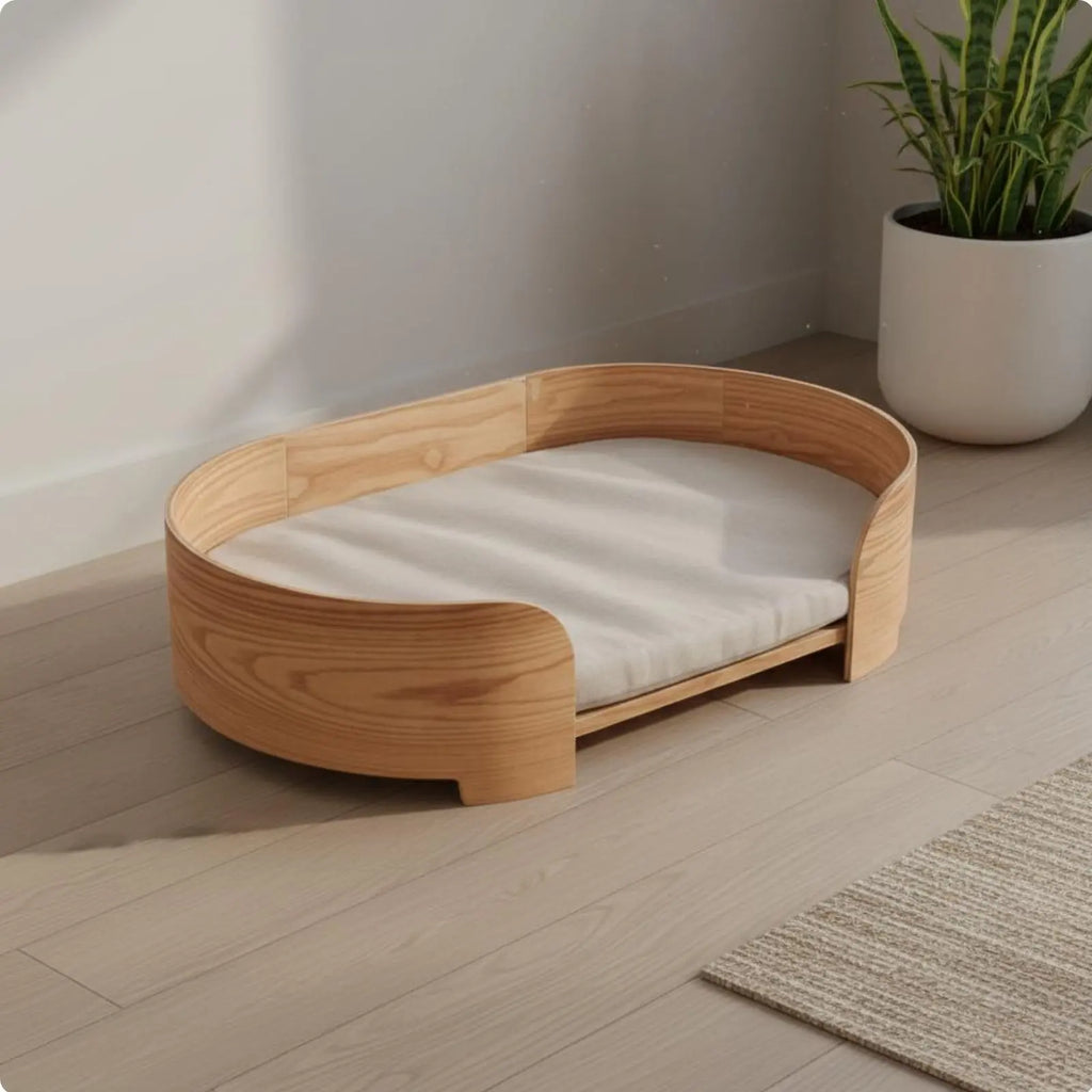 Oval Wooden Pet Sofa Bed with Removable Cover, All-Season
