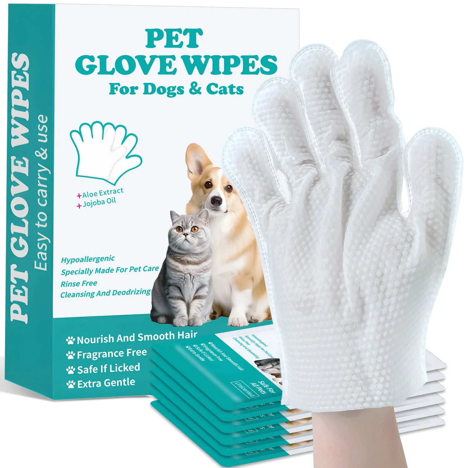 No-Wash Pet Cleaning Gloves — Pack of 6 Disposable Grooming Wipes