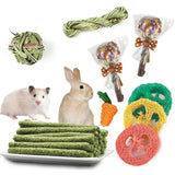 Natural Chew Toy Set — Grass, Apple Wood & Loofah for Small Pets