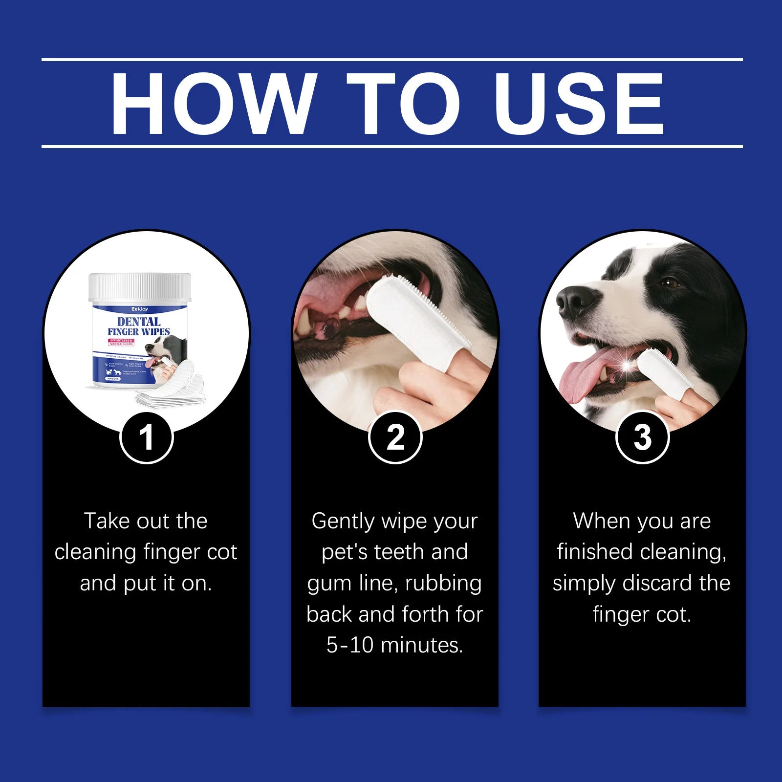 Dog & Cat Teeth Cleaning Finger Wipes — Reduces Plaque, Freshens Breath, 50-Pack