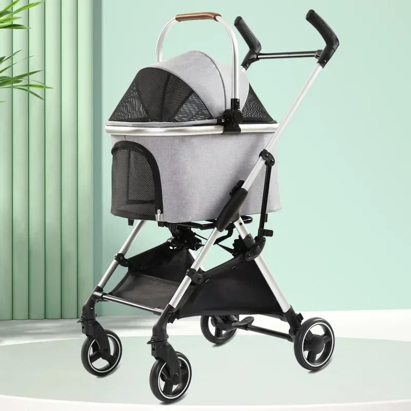 Japanese & Korean Fashion Foldable Pet Cart — Split Lightweight Outdoor Walking Cart for Cats & Dogs