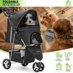 Magshion Foldable 3-Wheel Pet Jogger Stroller with Storage Basket & Cup Holder