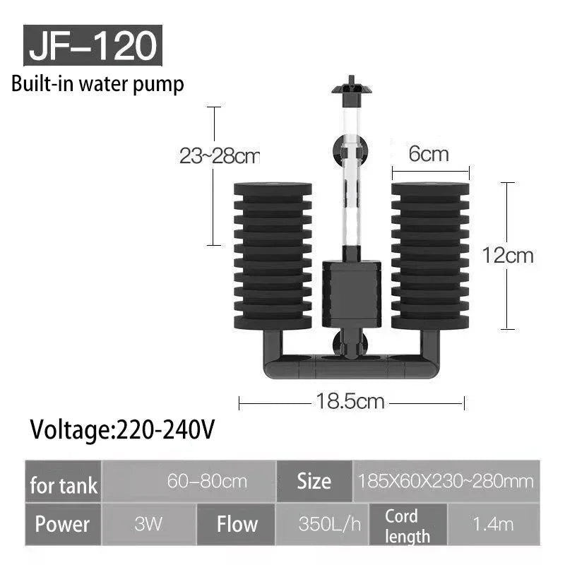 3-in-1 Submersible Aquarium Filter Pump (220V, Sponge + Bio + Chemical)