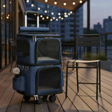 Double Layer Cat Carrier Large Capacity Rolling Cat Carrier Telescopic Handle