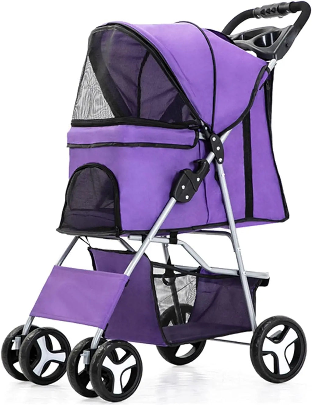4-Wheel Pet Jogger Stroller with Cup Holder & Storage Basket — Travel Pushchair for Small & Medium Dogs & Cats