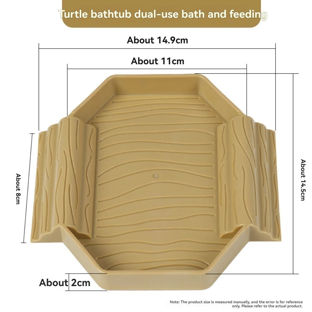 Dual-Use Turtle Bath Basin — Half-Water Habitat & Feeding Box