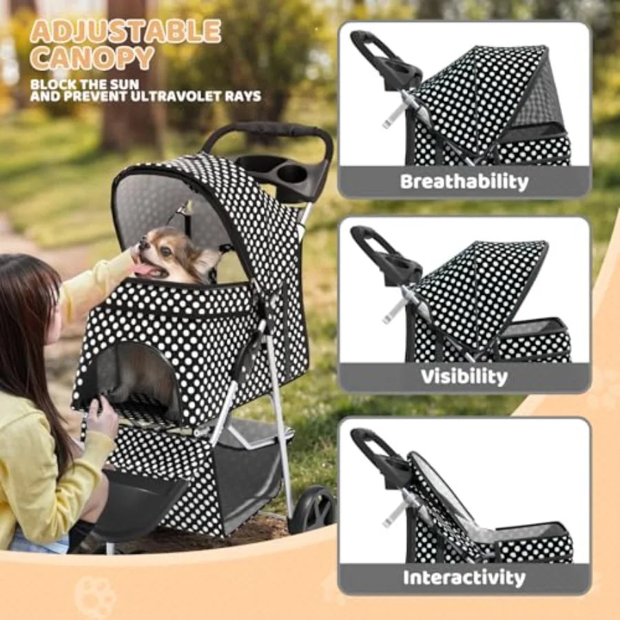 Lightweight 3-Wheel Foldable Pet Jogger Stroller with Breathable Mesh — Max 33 lbs