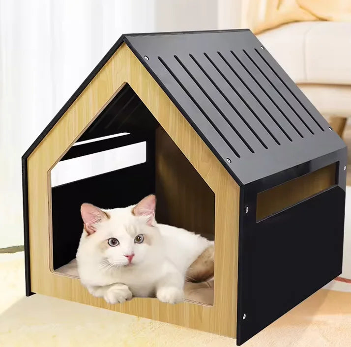 Eco-Friendly Wooden Cat House for Winter Warmth