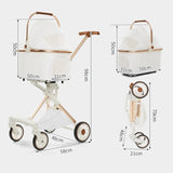 Foldable Dog Stroller Milk White PU Waterproof High Landscape Pet Stroller Outdoor Travel Pet Trolley Bearing Weight 15 KG