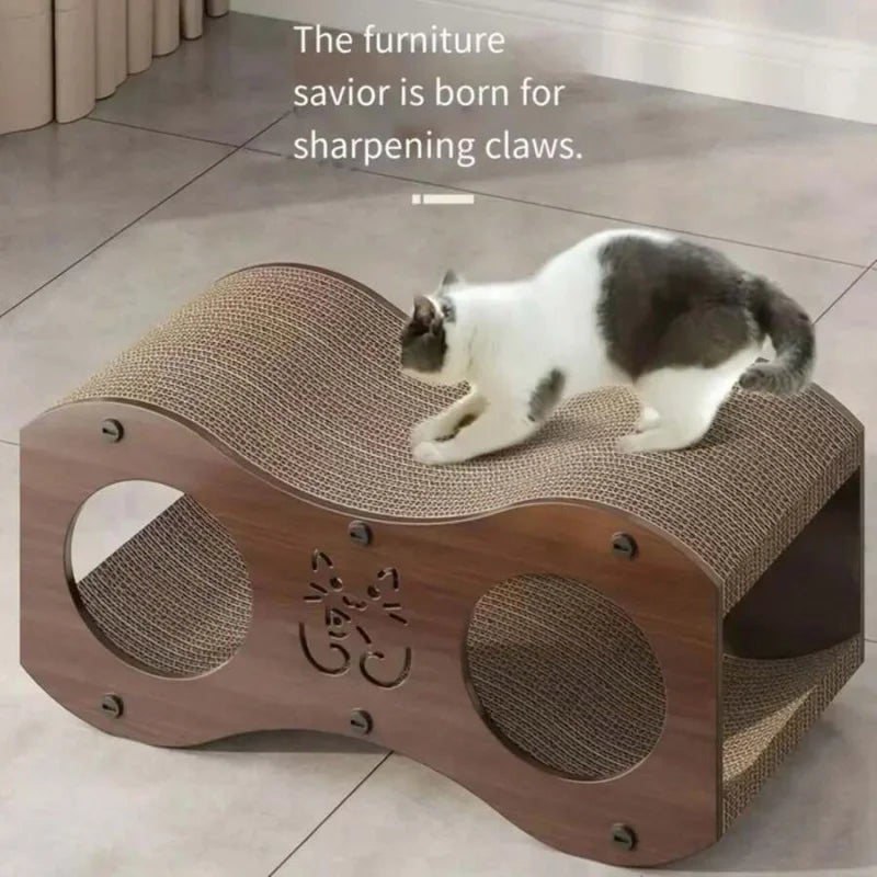 Walnut Cat Scratching Post with Integrated Bed, All-Season