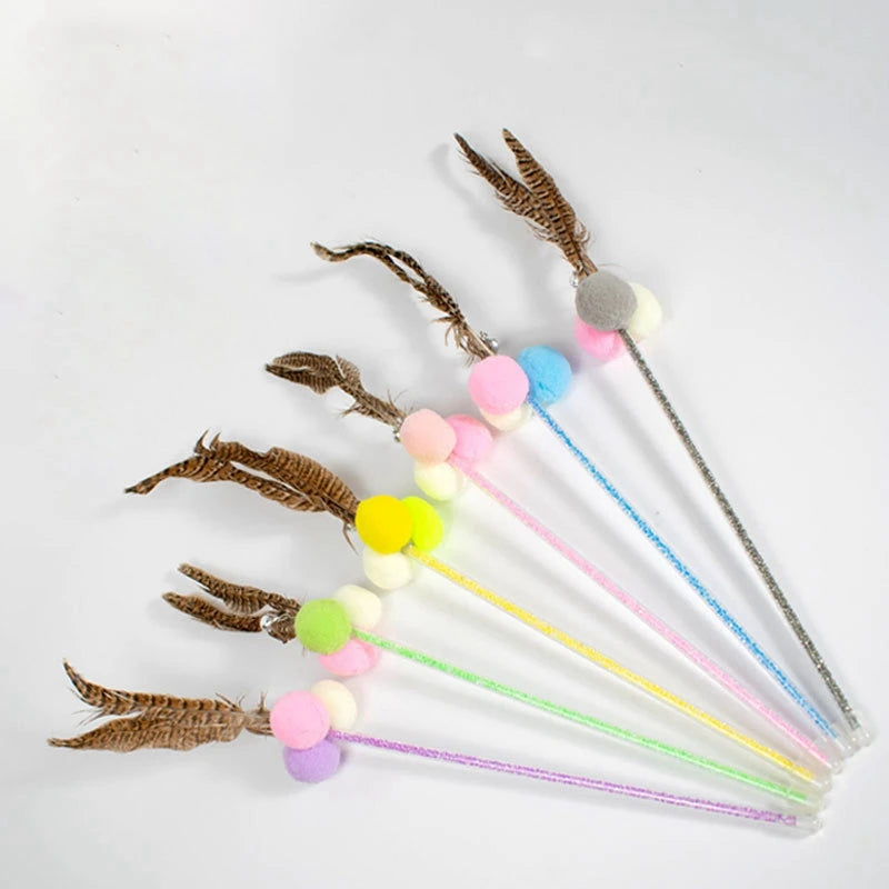 Gradient Feather Cat Teaser Wand — Colorful Interactive Rod Stick (1–50 Pack)