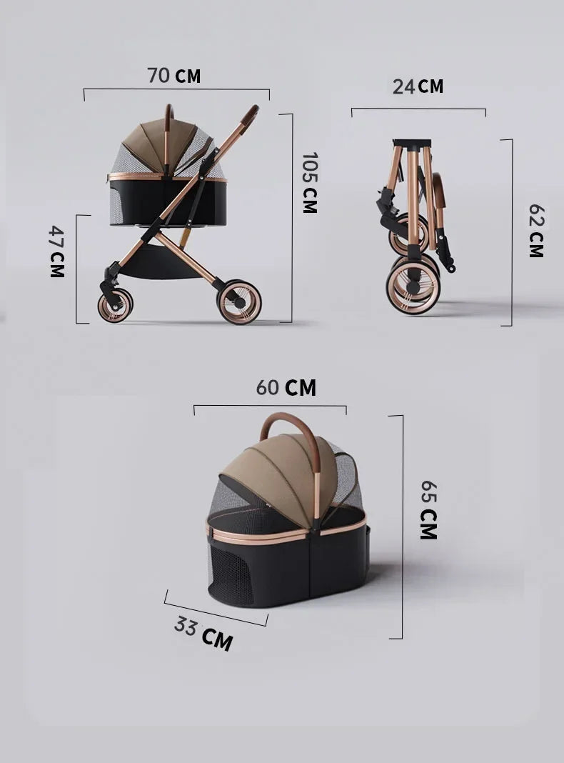Separable Pet Stroller with Detachable Multifunctional Bag — One-Click Fold Cat & Dog Travel Cart