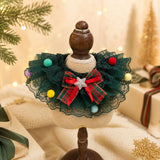 Christmas Lace Bow & Pom Pom Pet Collar (Festive Neckwear)