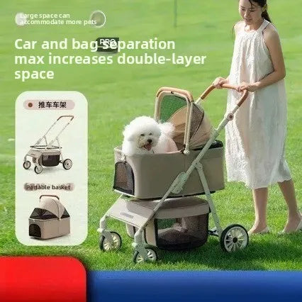 Large Foldable Pet Cart for Medium & Large Dogs & Cats — Separable Sunbathing Outdoor Cart with Wide Cabin